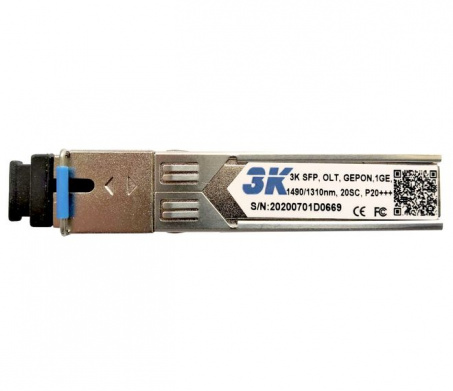 Модуль оптический 3K SFP, OLT, GEPON, 1GE,1490/1310nm, 20SC, P20+++ Модуль оптический 3K SFP, OLT, GEPON, 1GE,1490/1310nm, 20SC, P20+++